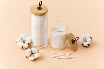 Image showing white cotton pads and swabs in holders