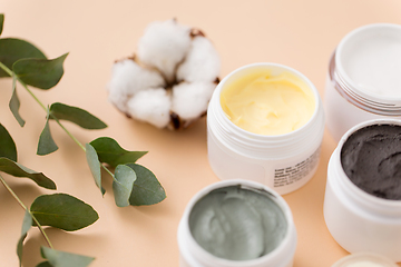 Image showing blue clay mask, body butter and eucalyptus cinerea