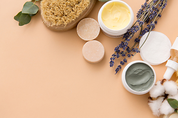 Image showing soap, brush, sponge, clay mask and body butter