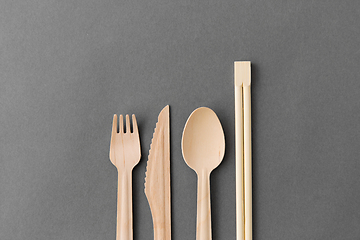 Image showing wooden spoon, fork, knife and chopsticks