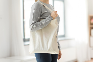 Image showing woman with reusable canvas bag for food shopping