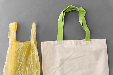 Image showing plastic bag and reusable tote for food shopping