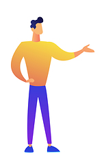 Image showing Businessman with pointing hand gesture to present something vector illustration.