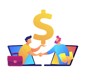 Image showing Businessmen shaking hands from laptop screens vector illustration.