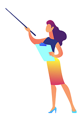 Image showing Businesswoman holding clipboard shows with pointer vector illustration.