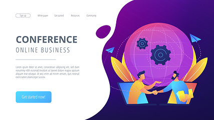 Image showing Online conference and business concept landing page.