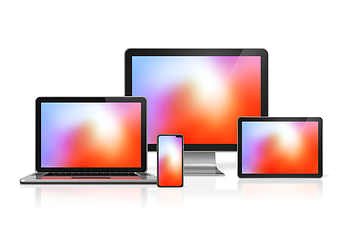 Image showing Computers and phone set mockup isolated on white. 3D render