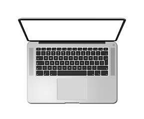 Image showing Open laptop top view with blank screen, isolated on white. 3D re