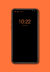 Image showing All-screen black smartphone mockup isolated on orange. 3D render