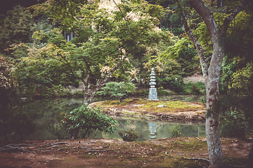 Image showing White Snake Pagoda of Kinkaku-ji temple garden, Kyoto, Japan