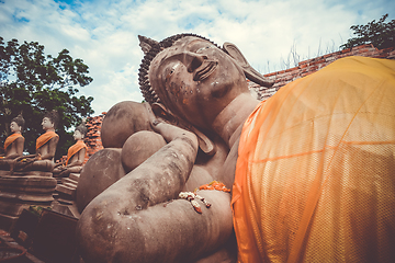 Image showing Reclining Buddha, Wat Phutthaisawan temple, Ayutthaya, Thailand