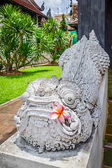 Image showing Dragon statue, Wat Chedi Luang temple big Stupa, Chiang Mai, Tha