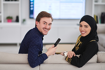 Image showing Young muslim couple enjoing time together at home during Ramadan