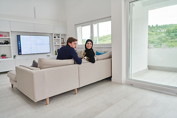 Image showing Young muslim couple enjoing time together at home during Ramadan