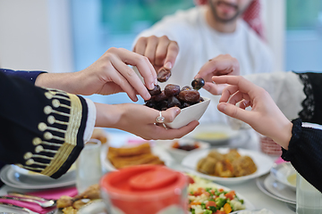 Image showing Muslim family having iftar together during Ramadan.