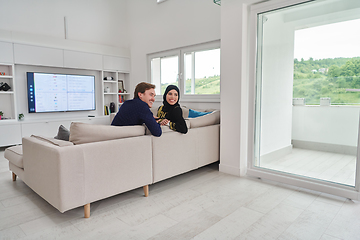 Image showing Young muslim couple enjoing time together at home during Ramadan