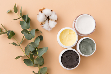 Image showing blue clay mask, body butter and eucalyptus cinerea