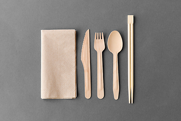 Image showing wooden spoon, fork, knife and chopsticks