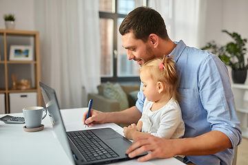 Image showing working father with baby daughter at home office