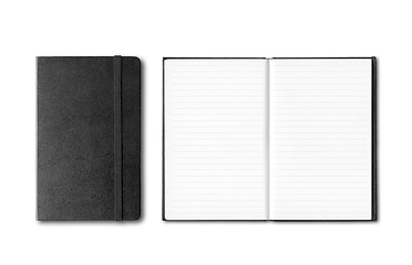 Image showing Black closed and open notebooks isolated on white