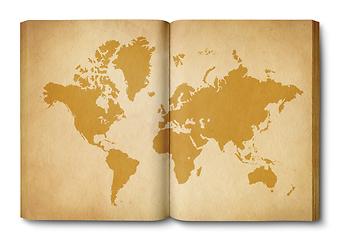 Image showing Vintage world map on an old open book