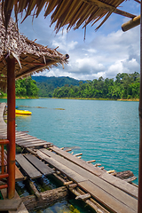 Image showing Floating village in Cheow Lan Lake, Khao Sok, Thailand