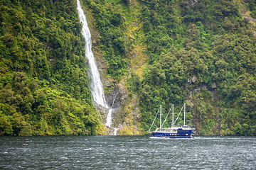 Image showing waterfall at Doubtful Sound Fiordland National Park New Zealand