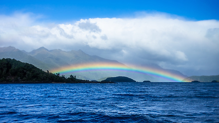 Image showing rainbow at Lake Manapouri New Zealand