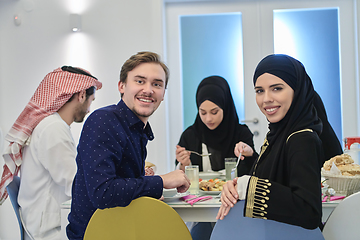 Image showing Muslim family having iftar together during Ramadan.