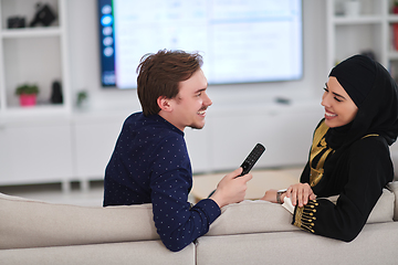 Image showing Young muslim couple enjoing time together at home during Ramadan