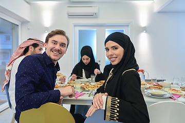 Image showing Muslim family having iftar together during Ramadan.