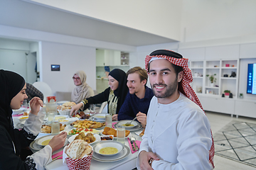 Image showing Muslim family having iftar together during Ramadan.