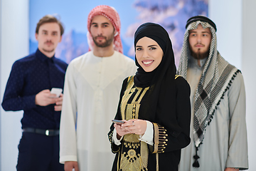 Image showing Group portrait of muslim businessmen and businesswoman