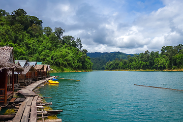 Image showing Floating village in Cheow Lan Lake, Khao Sok, Thailand