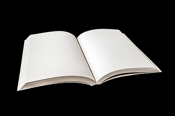 Image showing Open blank book isolated on black