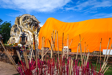 Image showing Reclining Buddha, Wat Lokaya Sutharam temple, Ayutthaya, Thailan