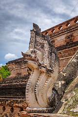 Image showing Dragon statue, Wat Chedi Luang temple big Stupa, Chiang Mai, Tha