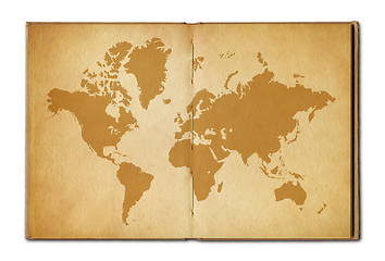 Image showing Vintage world map on an old open book