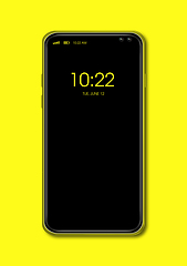 Image showing All-screen black smartphone mockup isolated on yellow. 3D render