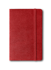 Image showing Dark red closed notebook isolated on white