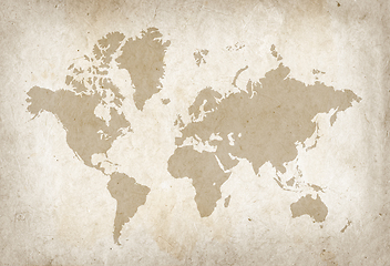 Image showing Vintage world map on old parchment paper