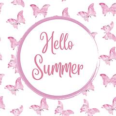 Image showing Hello summer. Watercolor banner with butterflies