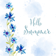 Image showing Hello summer. Watercolor banner with flowers