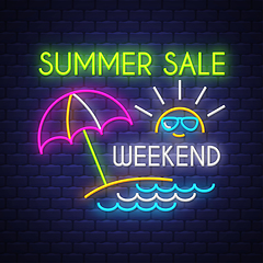 Image showing Summer sale weekend banner. Neon sign lettering.