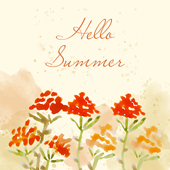 Image showing Hello summer. Watercolor banner with flowers