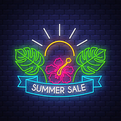 Image showing Summer sale banner. Neon sign lettering.