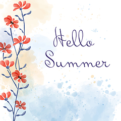 Image showing Hello summer. Watercolor banner with flowers