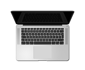 Image showing Open laptop top view with black screen, isolated on white. 3D re