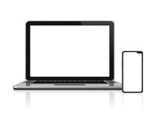 Image showing Laptop and smartphone set mockup isolated on white. 3D render