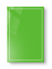 Image showing Closed green blank book with frame isolated on white
